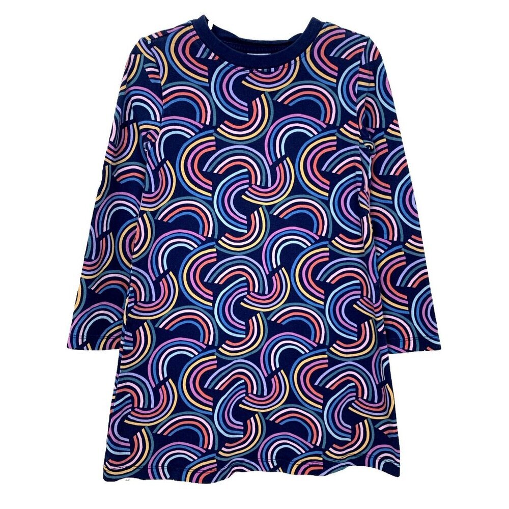 Hanna Andersson Girls 110 5 Long Sleeve T Shirt Dress Navy Blue Rainbow‎ Print